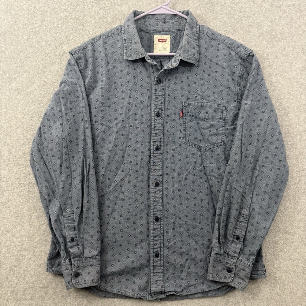 Levis Shirt Men's XL Blue Chambray Geometric Long Sleeve Western Cowboy Rodeo